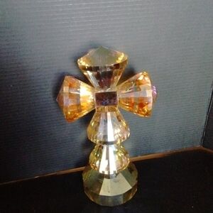 Oleg Cassini Gold Crystal Cross Decor Paperweight